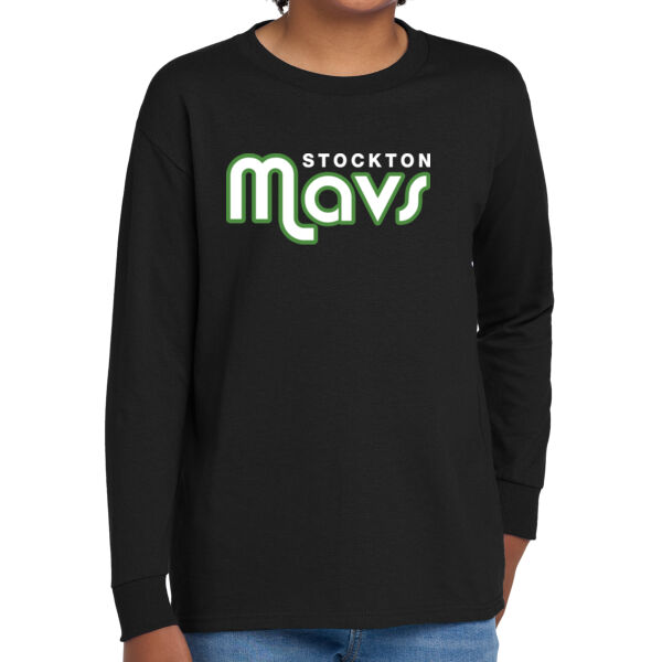 Stockton Mavericks Youth Black Heavy Cotton 100% Cotton Long Sleeve T Shirt Thumbnail