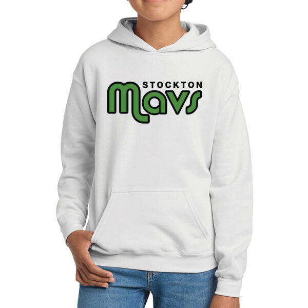 Stockton Mavericks Youth White Heavy Blend Hooded Sweatshirt Thumbnail